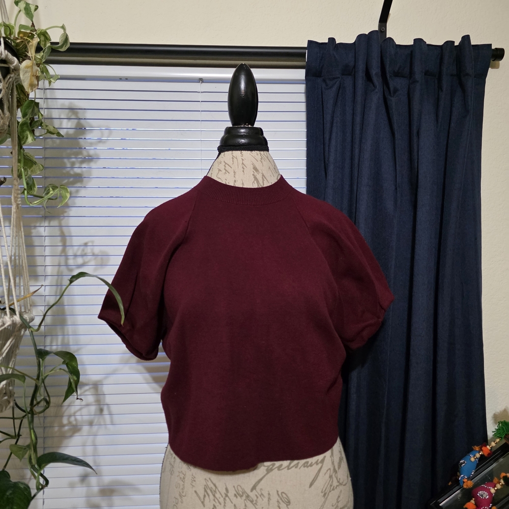 Anthropologie Burgundy Crop Swester Preppy Minimalist Office Top